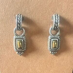 Brighton Vintage Two Tone Silver Gold Drop Earrings 1” Elegant Classic